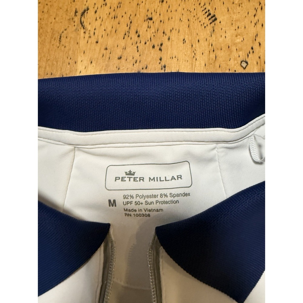 MacArthur• Peter Millar Women's Med Polo Shirt White Blue Zip UPF 50+ Golf Sport - Picture 4 of 10